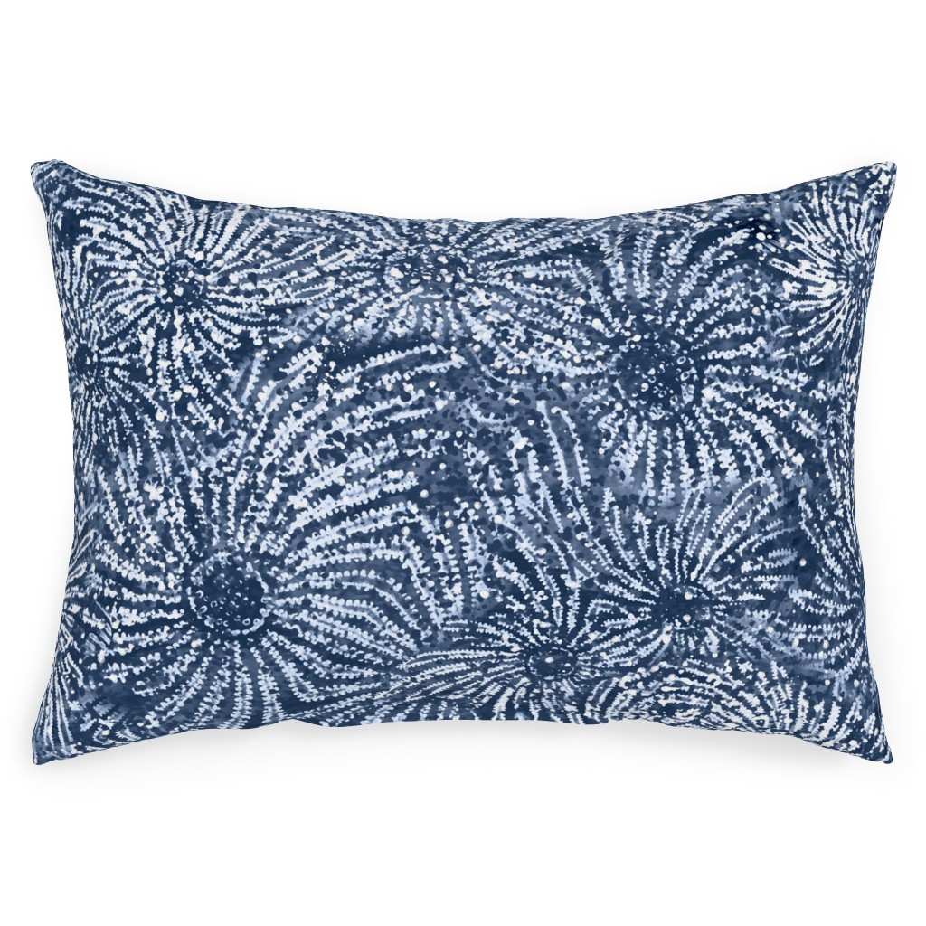 Shibori Floral Bursts - Navy Outdoor Pillow, 14x20, Single Sided, Blue