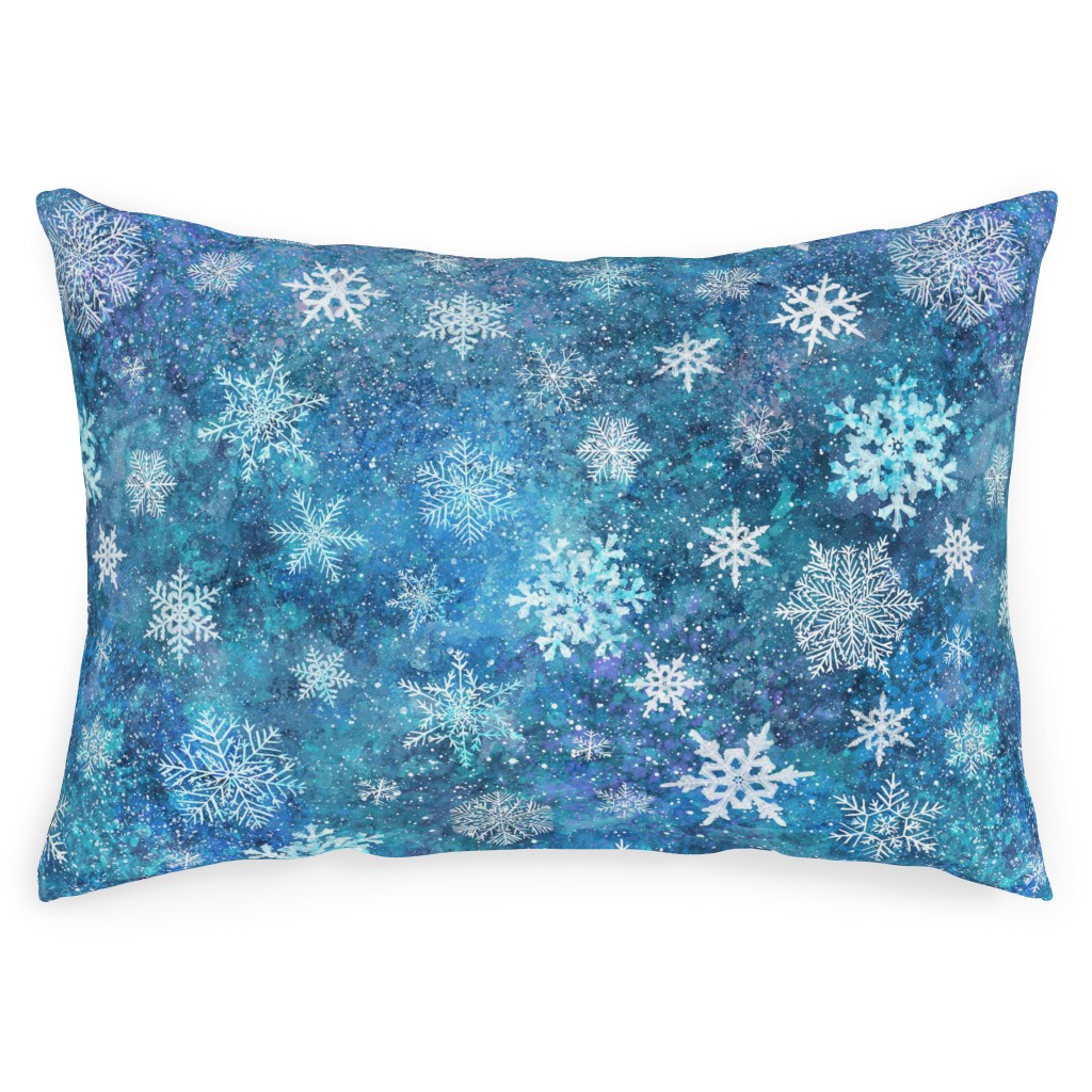 Whinsical Snowflakes Handpainted With Watercolors - Blue Outdoor Pillow, 14x20, Single Sided, Blue
