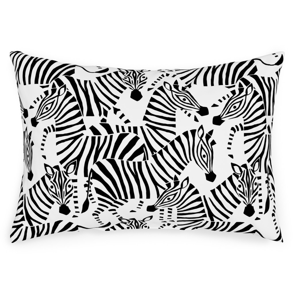 Zebras - Black & White Outdoor Pillow, 14x20, Single Sided, Black