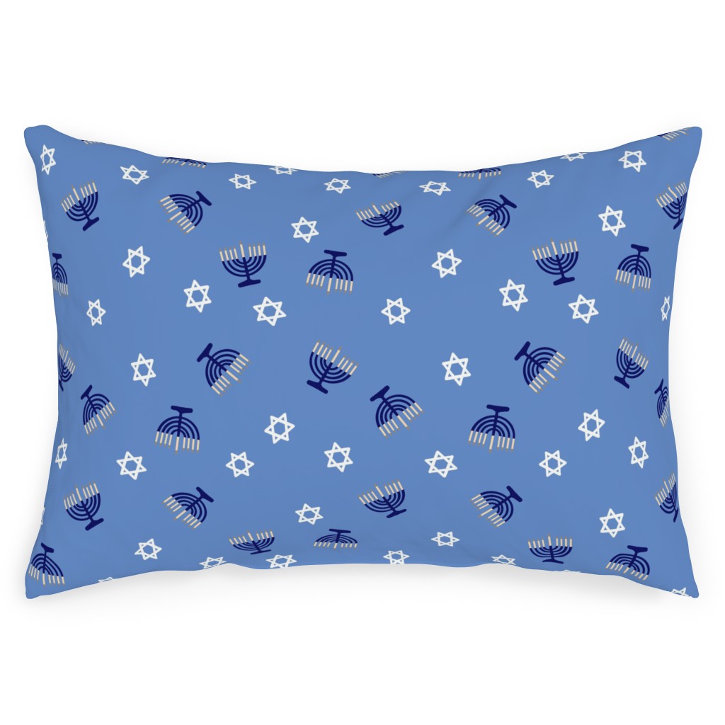 Hanukkah - Blue Outdoor Pillow, 14x20, Single Sided, Blue