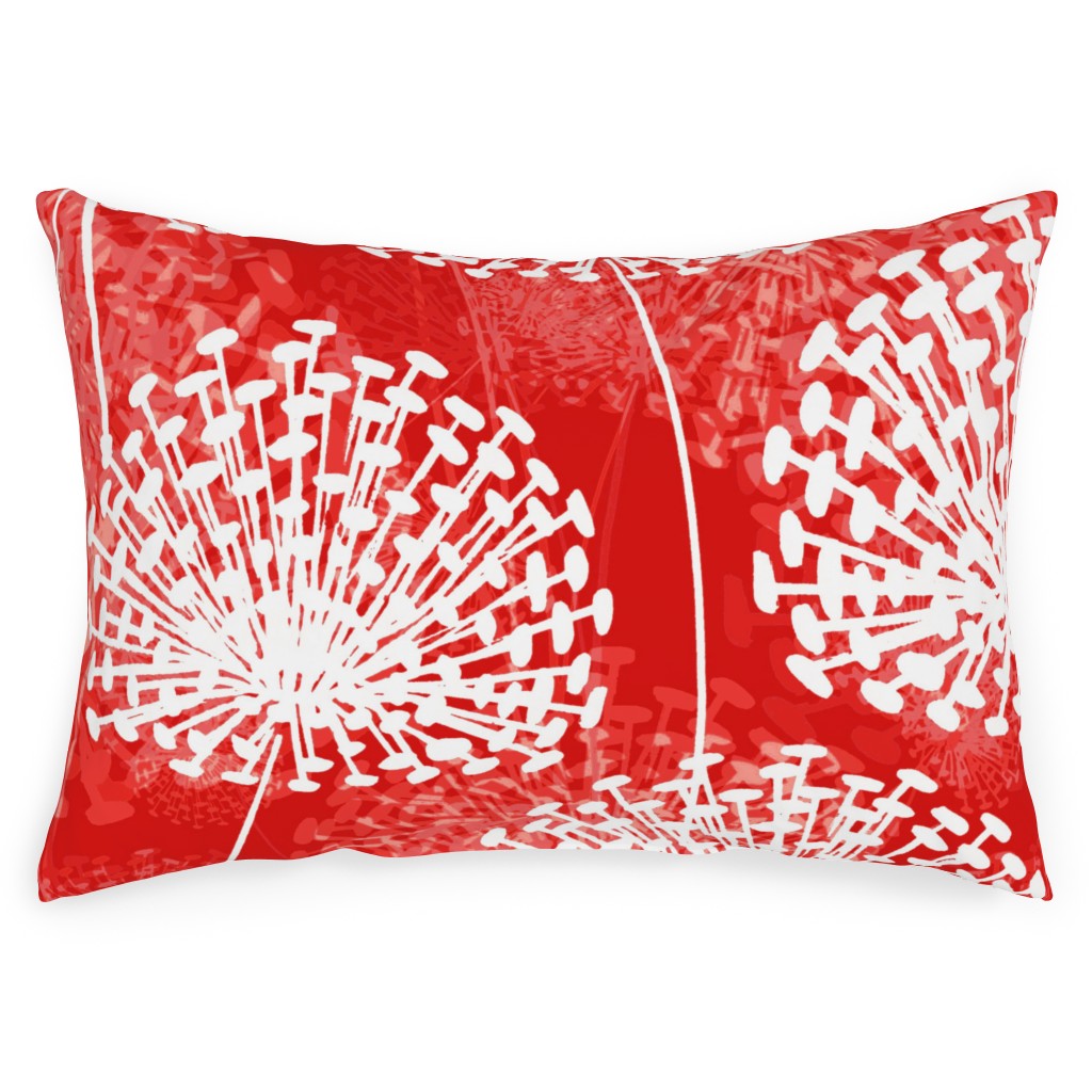 Dandelions - White on Red Outdoor Pillow, 14x20, Single Sided, Red