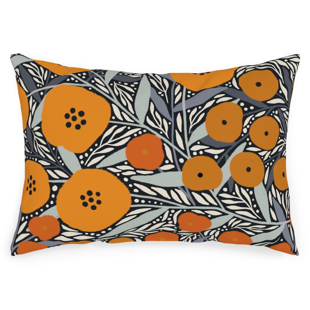 Eloise Floral - Orange Outdoor Pillow, 14x20, Double Sided, Orange