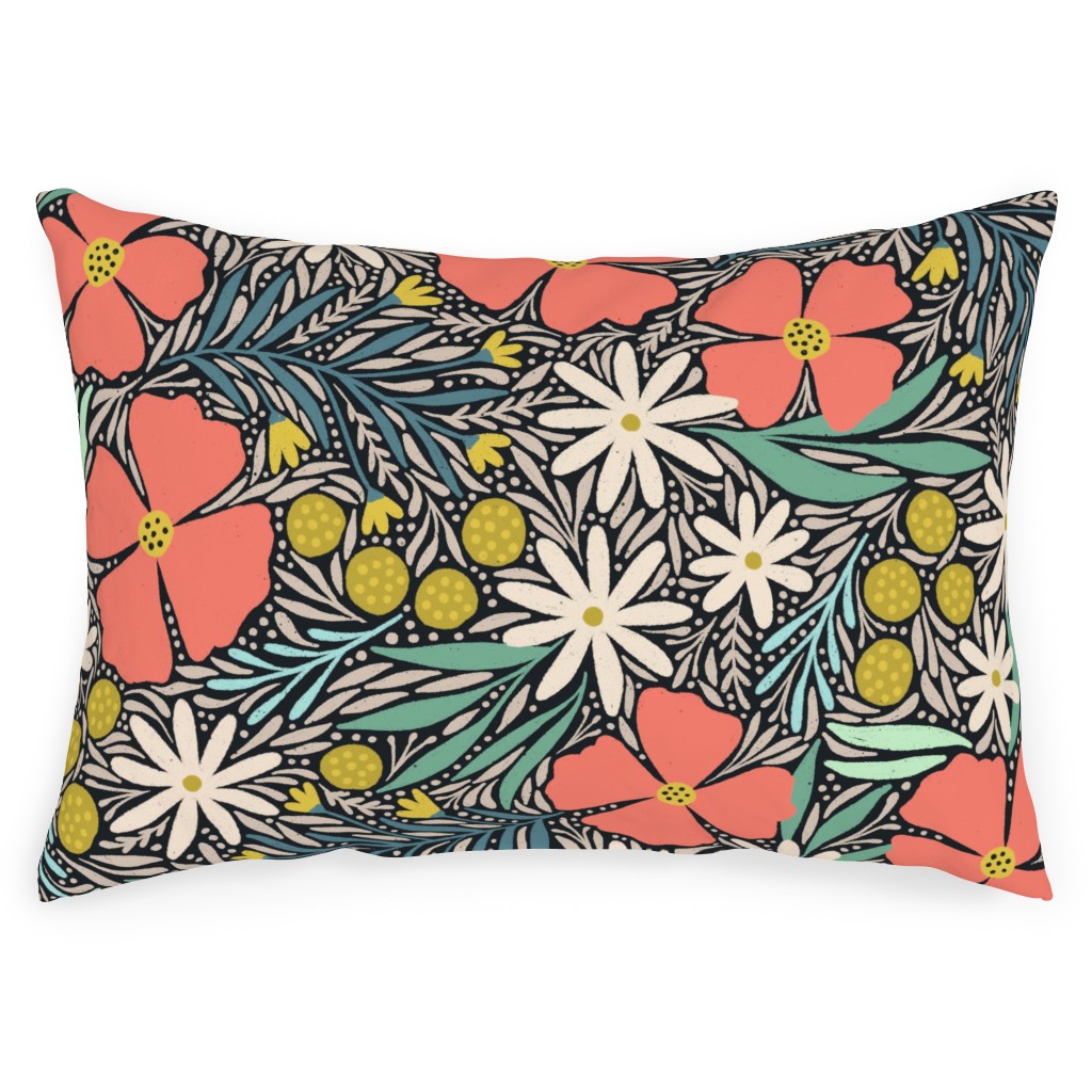 Hilda Floral - Coral Outdoor Pillow, 14x20, Double Sided, Multicolor