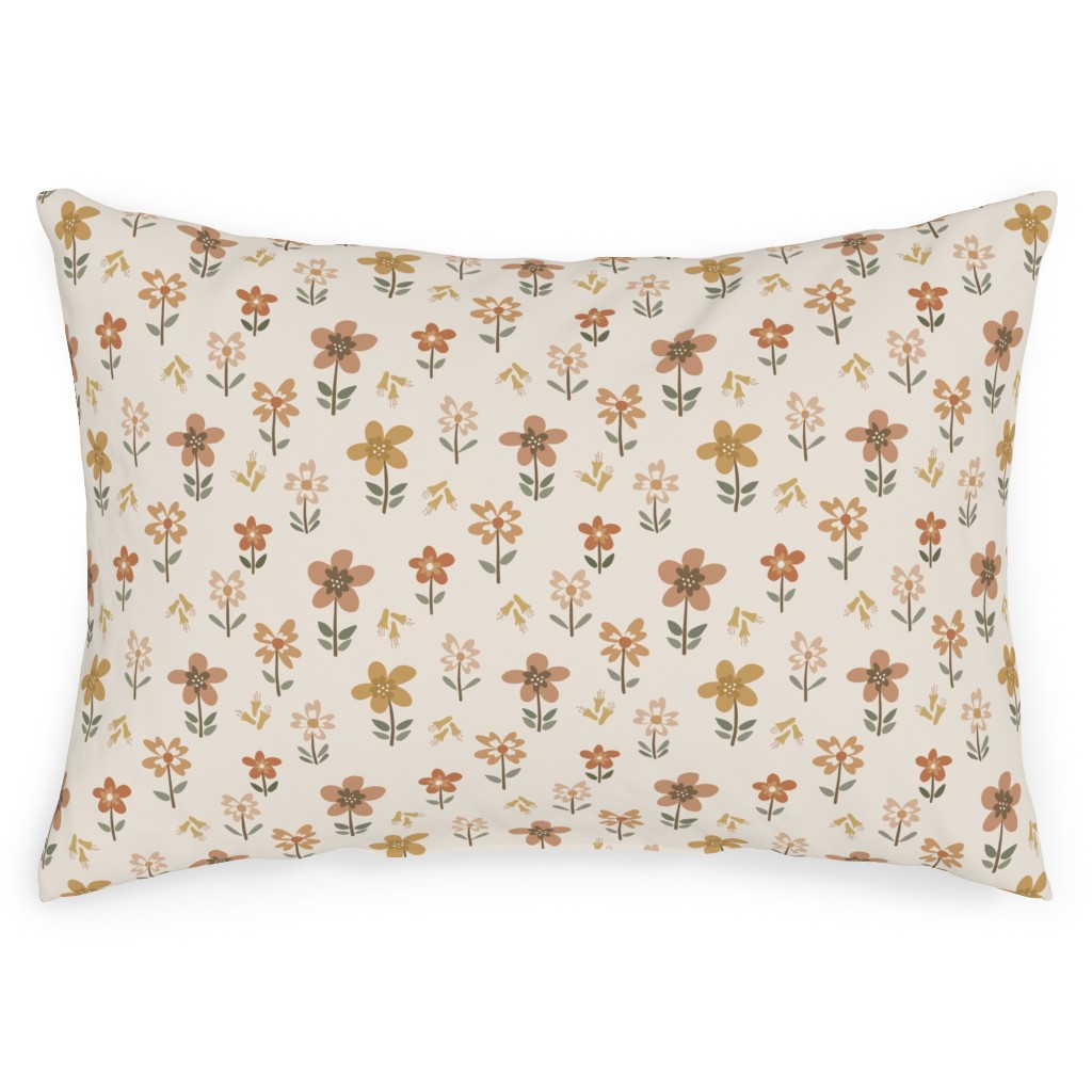 Retro Park Wildflowers Outdoor Pillow, 14x20, Double Sided, Beige