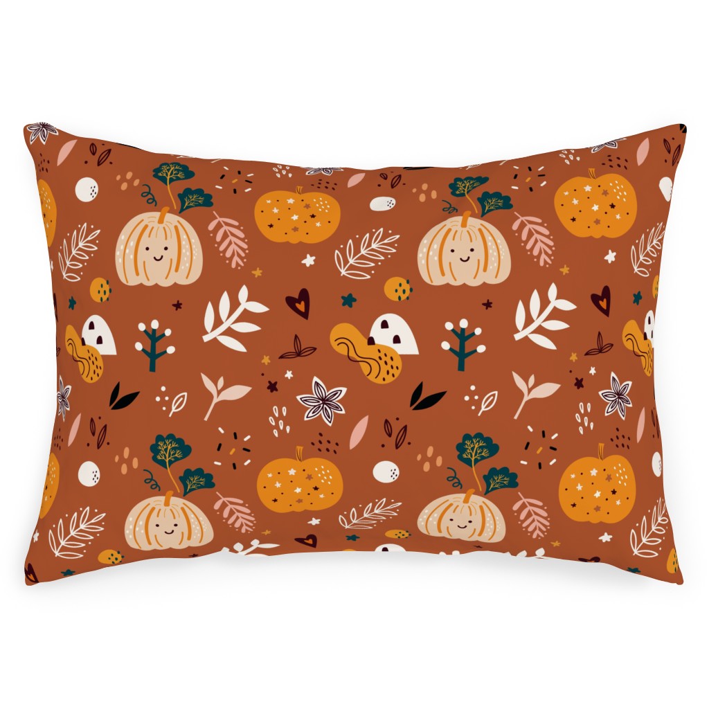 Autumn Pattern - Orange Outdoor Pillow, 14x20, Double Sided, Orange
