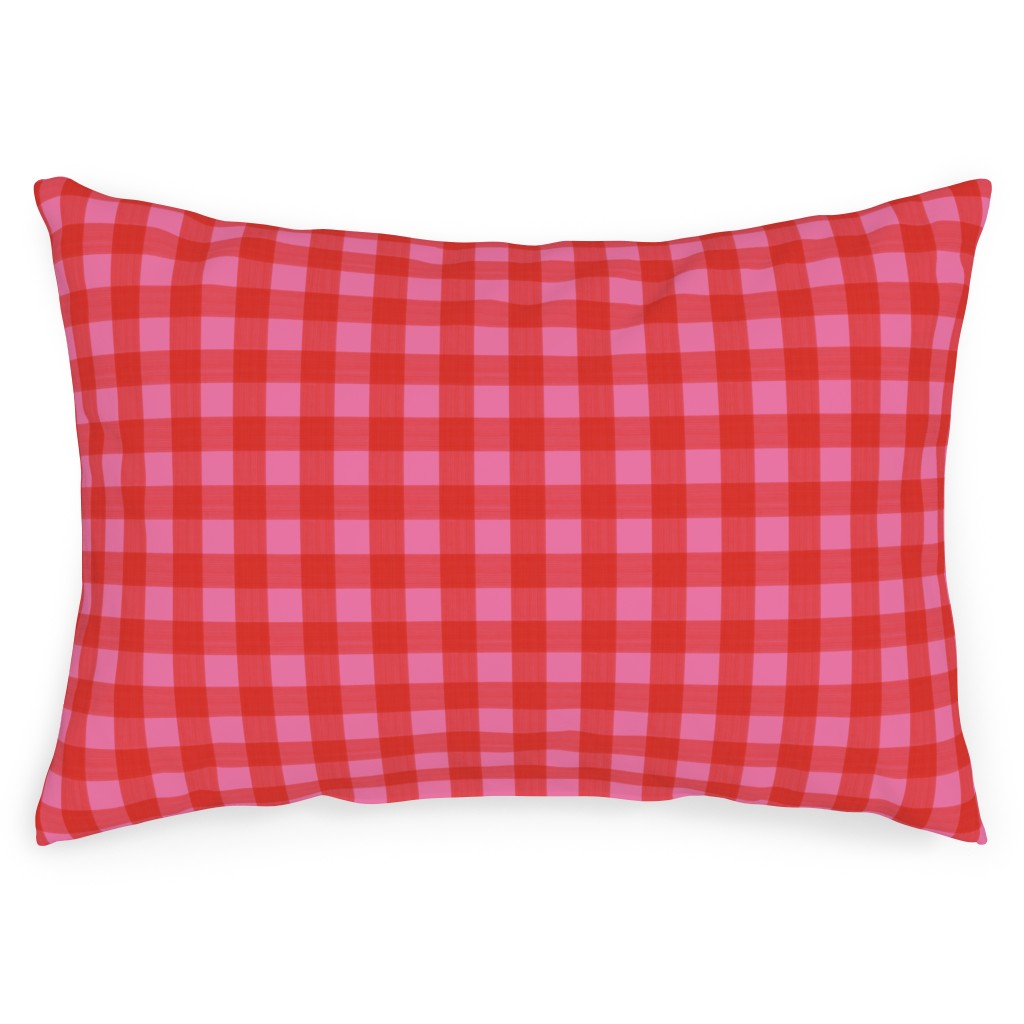 Valentine Buffalo Plaid Outdoor Pillow, 14x20, Double Sided, Pink