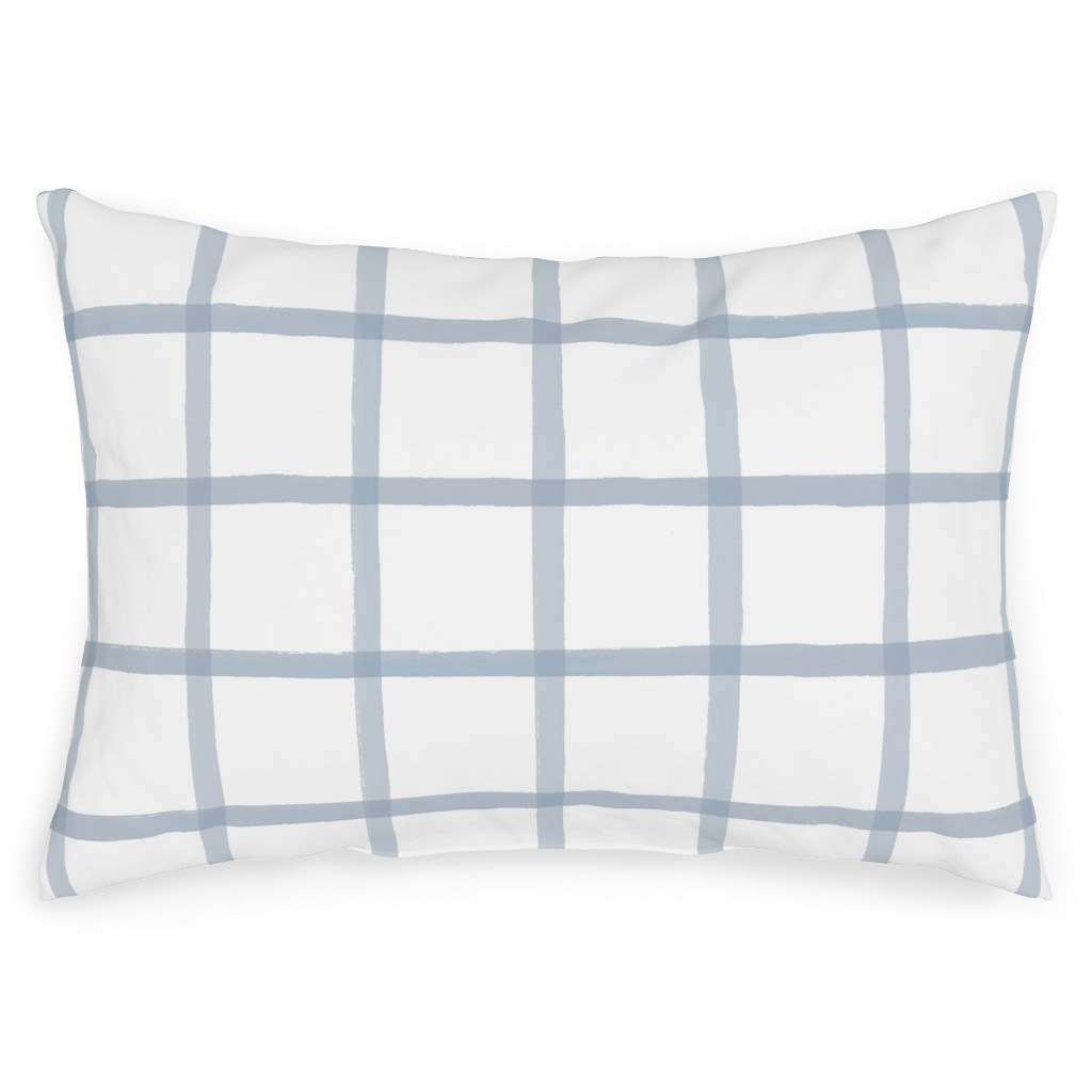 Window Pane Plaid Outdoor Pillow, 14x20, Double Sided, Blue