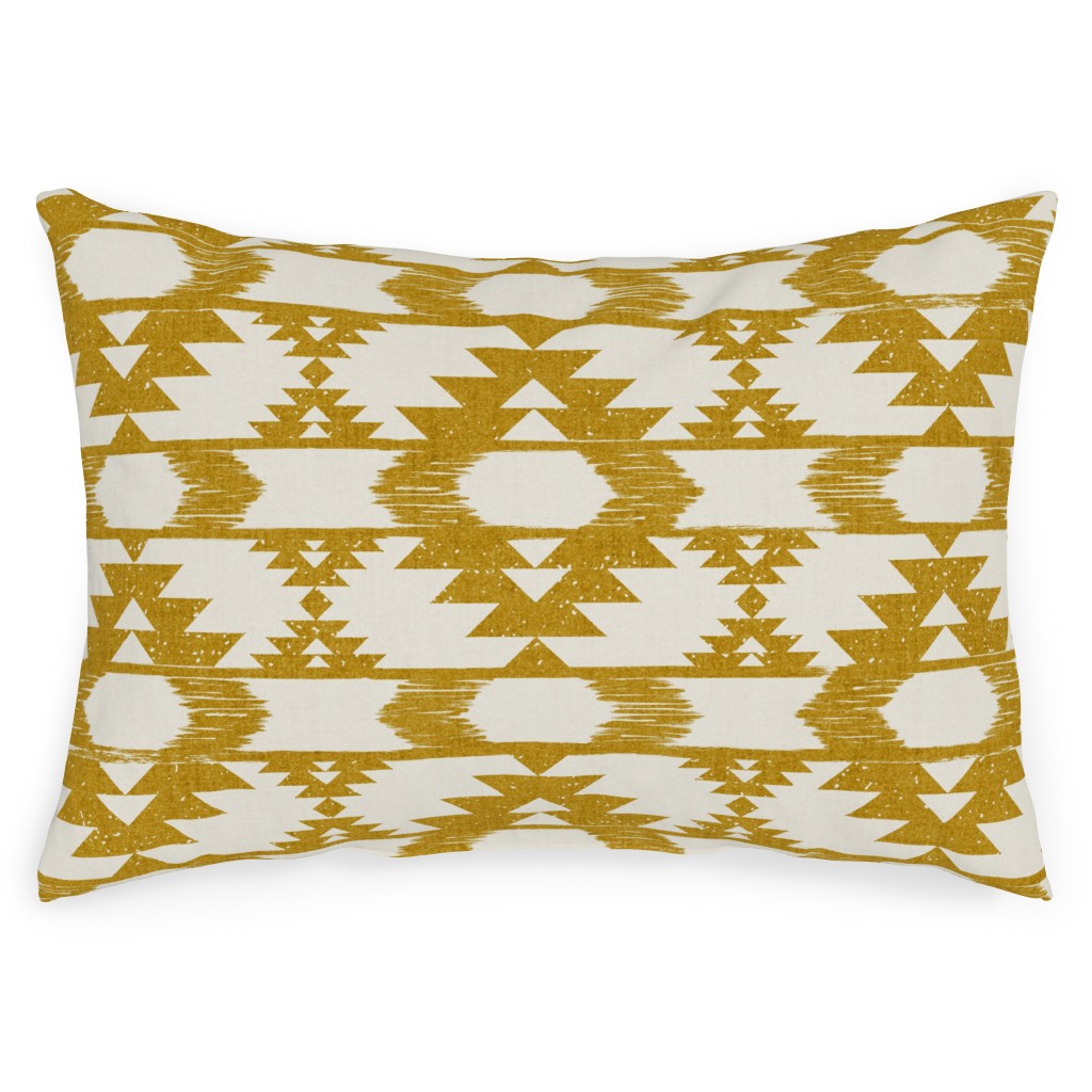 Modern Tribal Abstract Geometric - Yellow and White Outdoor Pillow, 14x20, Double Sided, Yellow