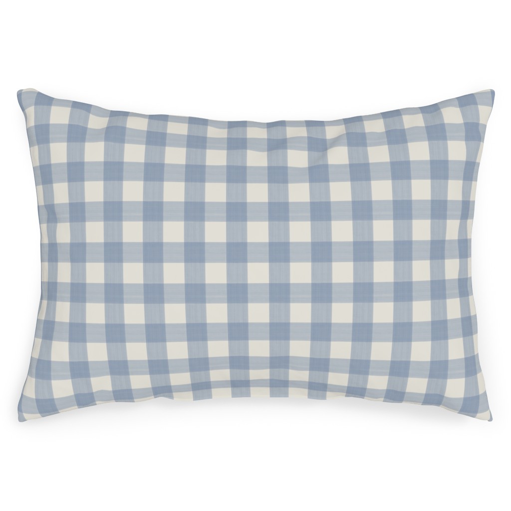 Buffalo Plaid - Soft Blue & Cream Outdoor Pillow, 14x20, Double Sided, Blue