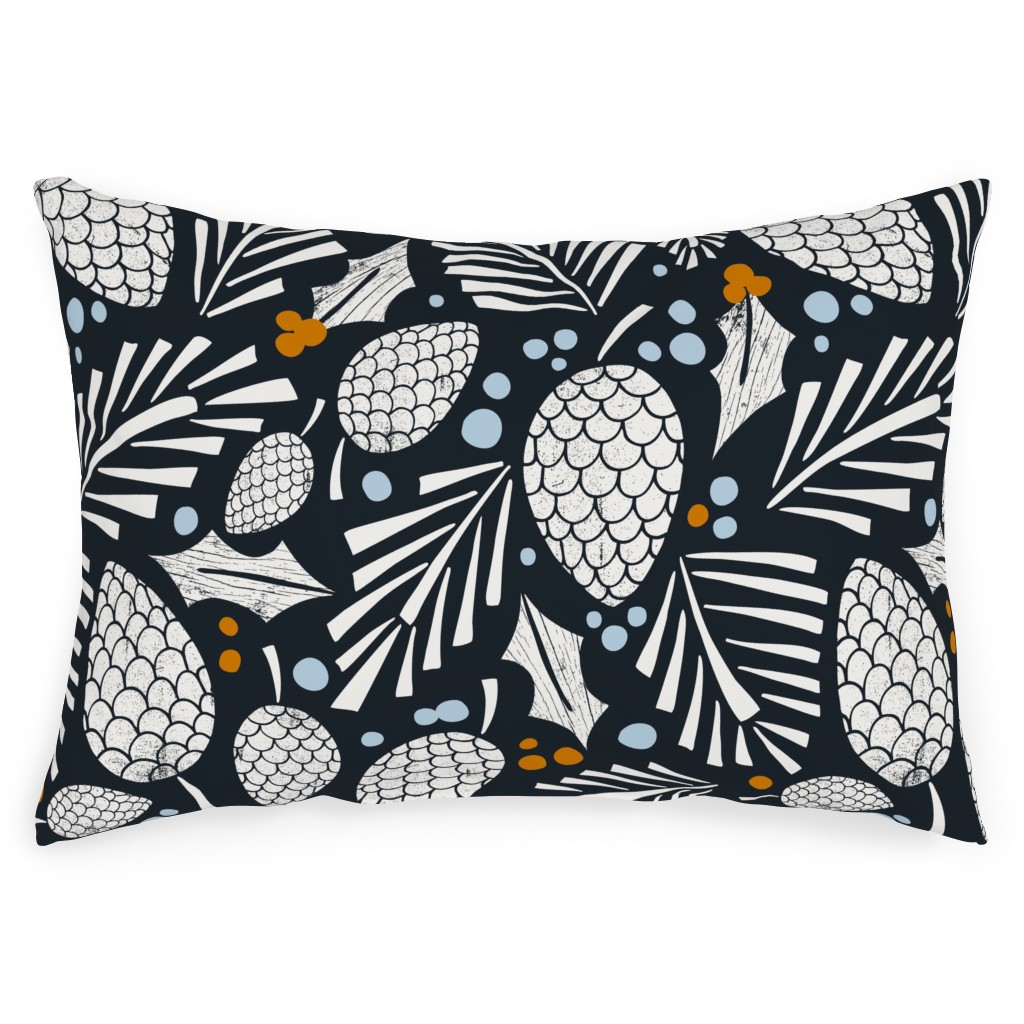 Winter Woodlands Christmas Pinecones - Midnight Blue Outdoor Pillow, 14x20, Double Sided, Blue