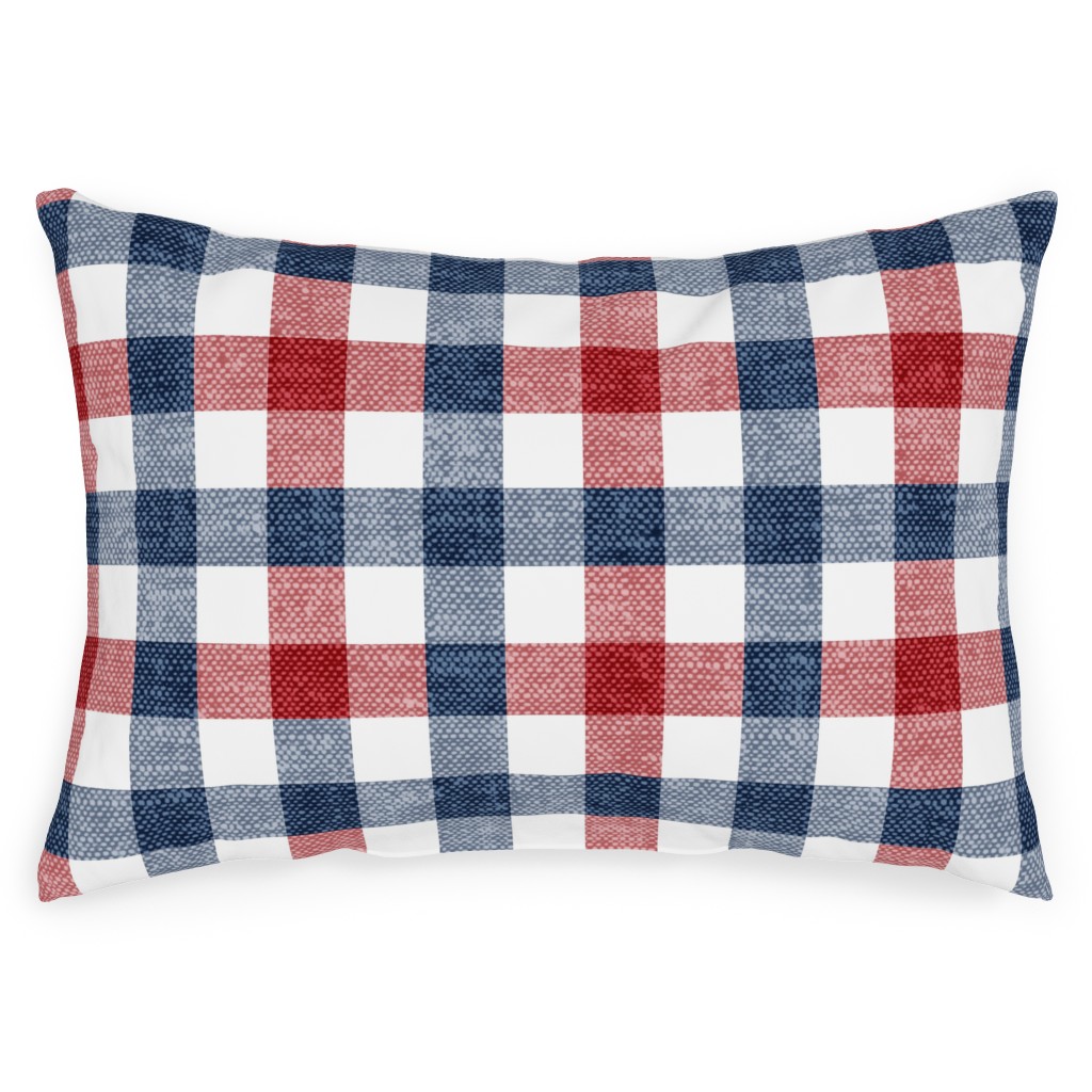 Red, White and Blue Plaid Outdoor Pillow, 14x20, Double Sided, Multicolor