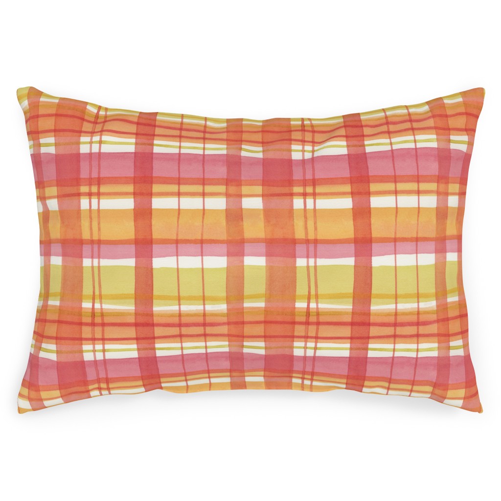 Summer Plaid Outdoor Pillow, 14x20, Double Sided, Multicolor