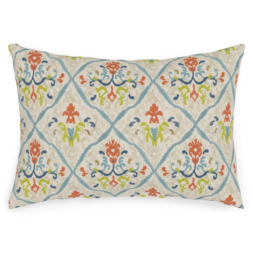 Manor Ikat Damask - Multi Outdoor Pillow, 14x20, Double Sided, Multicolor
