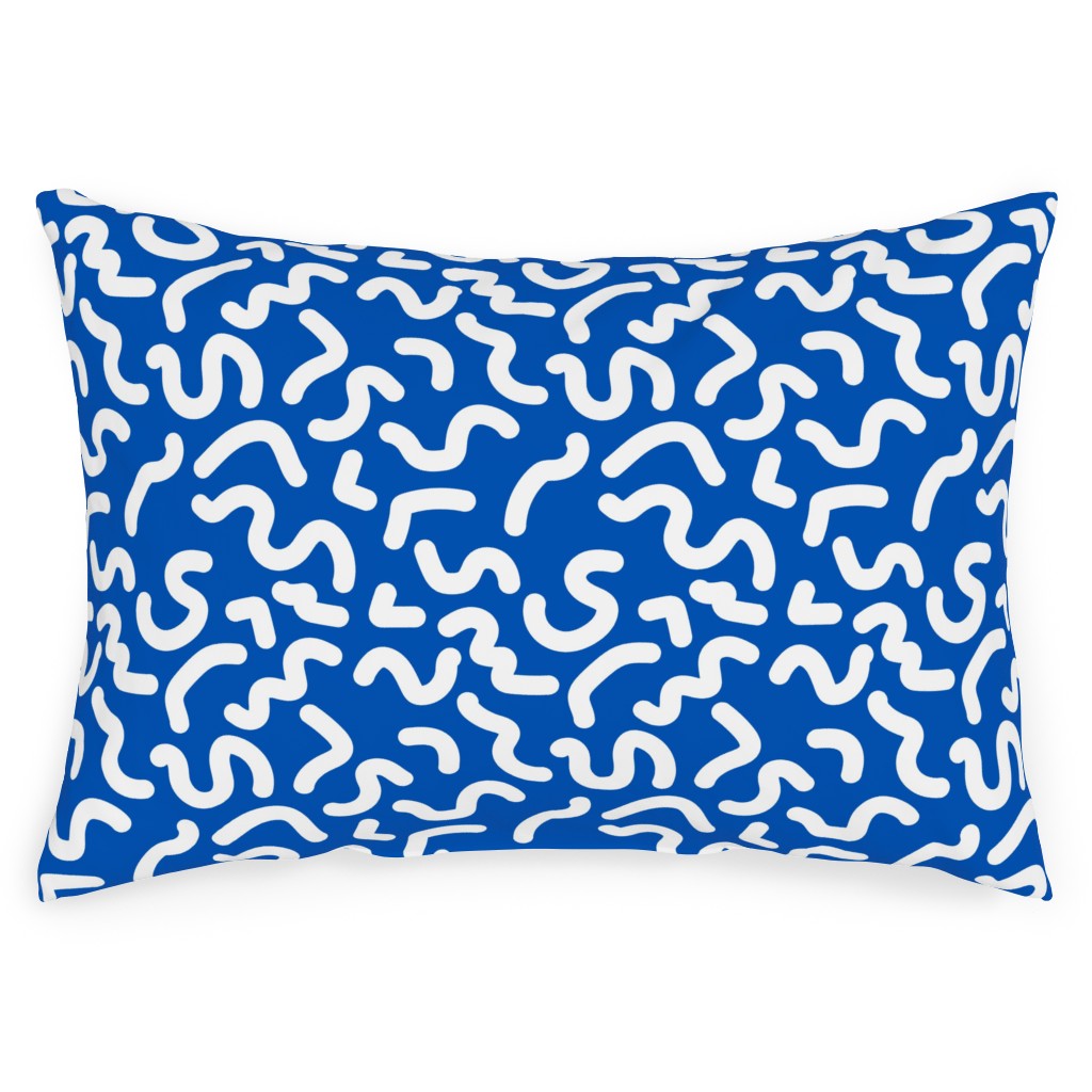 Dark Squiggles - Blue Outdoor Pillow, 14x20, Double Sided, Blue