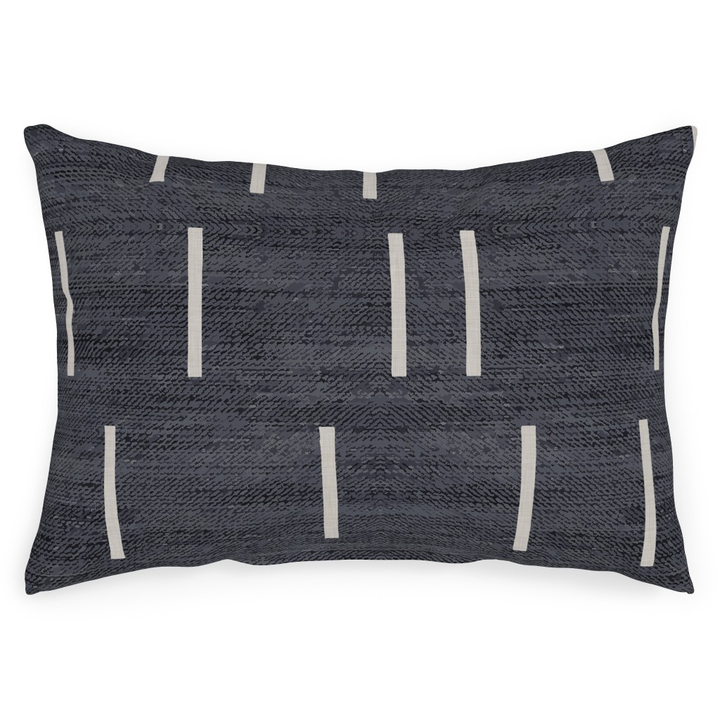 Line Mudcloth - Denim Outdoor Pillow, 14x20, Double Sided, Gray