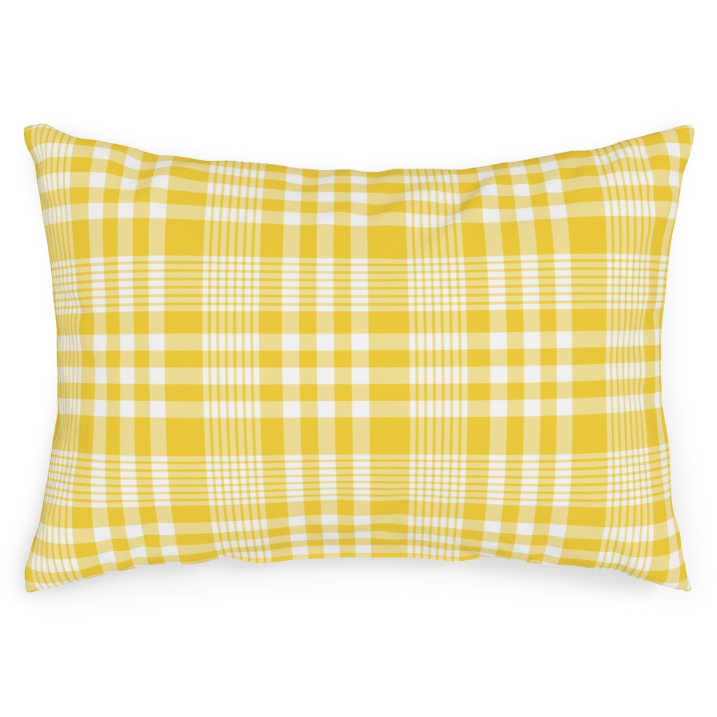 Plaid Pattern Outdoor Pillow, 14x20, Double Sided, Yellow