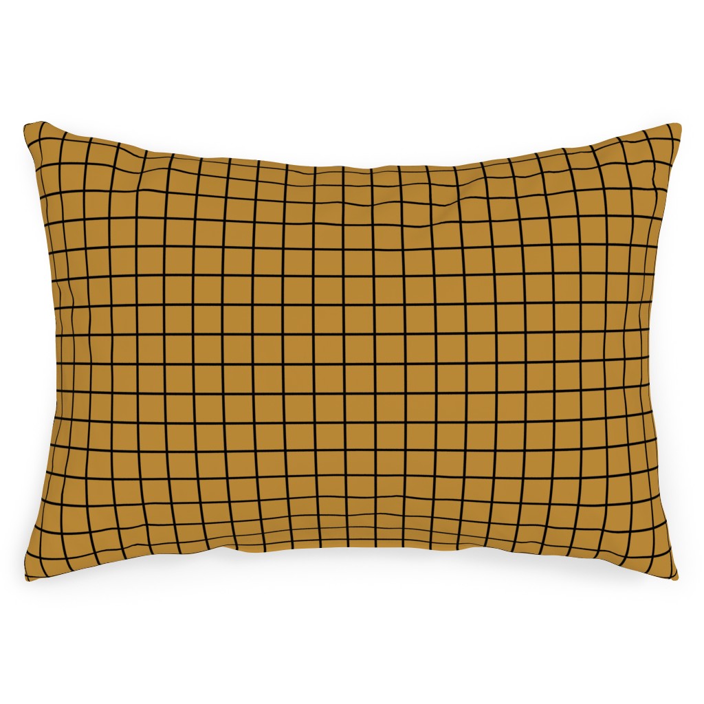 Square Grid Outdoor Pillow, 14x20, Double Sided, Brown