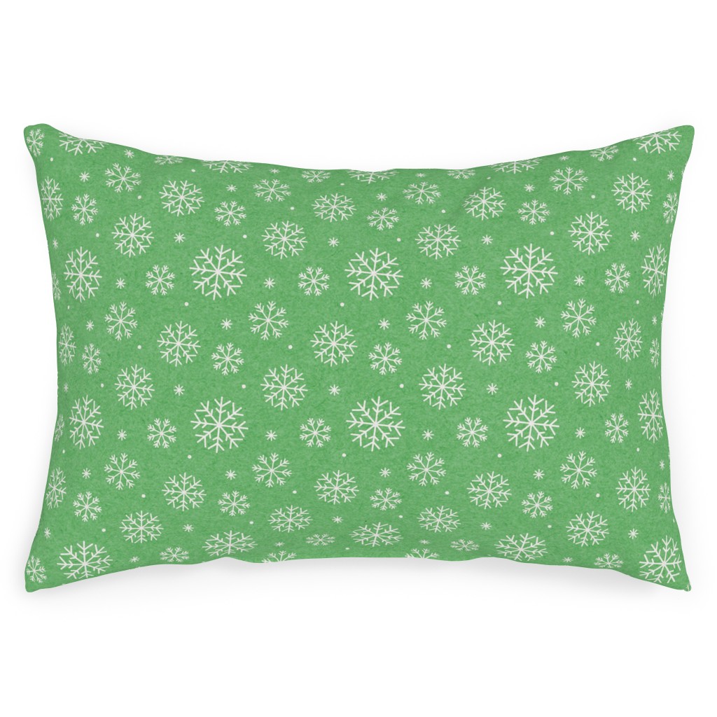 Snowflakes on Mottled Green Outdoor Pillow, 14x20, Double Sided, Green