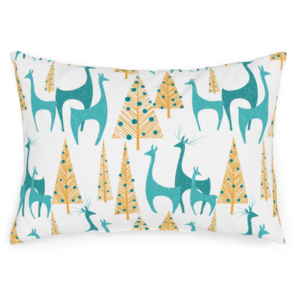 Christmas Morning Deer Outdoor Pillow, 14x20, Double Sided, Multicolor