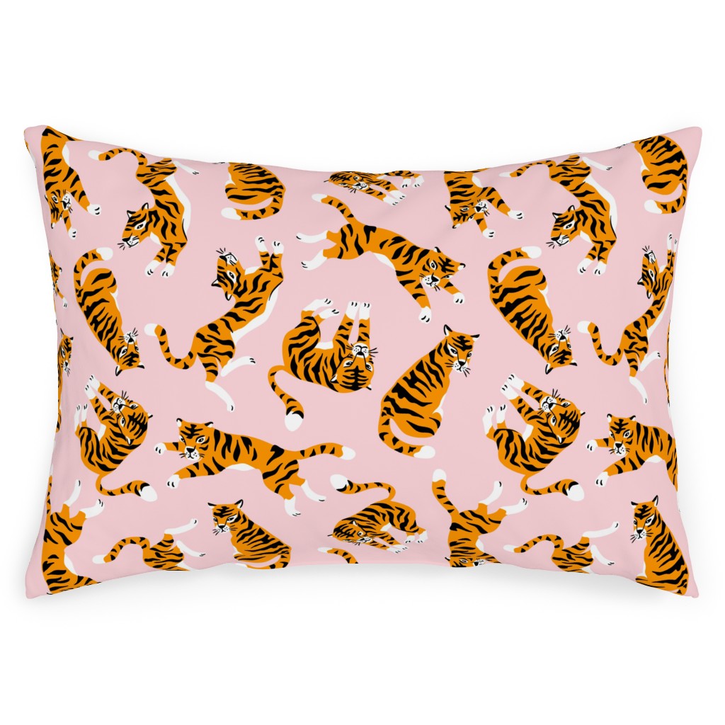 Tigers - Pink Outdoor Pillow, 14x20, Double Sided, Pink