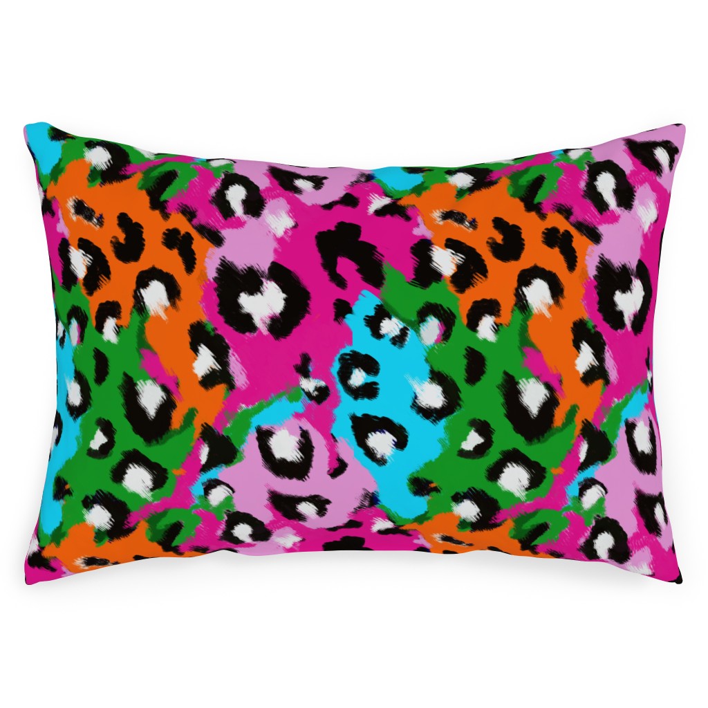 Leopard Print - Bright Outdoor Pillow, 14x20, Double Sided, Multicolor