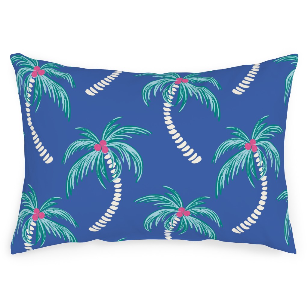 Tropical Palms Outdoor Pillow, 14x20, Double Sided, Blue