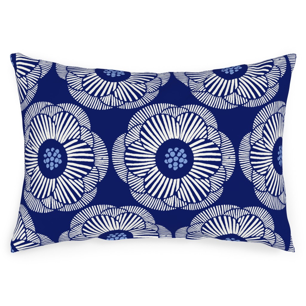 Camellia - Dark Blue Outdoor Pillow, 14x20, Double Sided, Blue