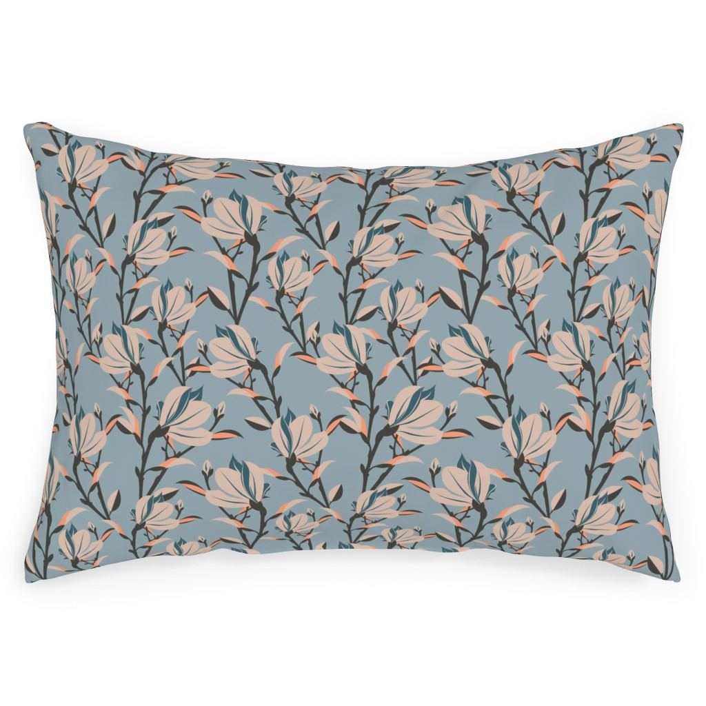 Magnolia -Dusty Blue Outdoor Pillow, 14x20, Double Sided, Blue