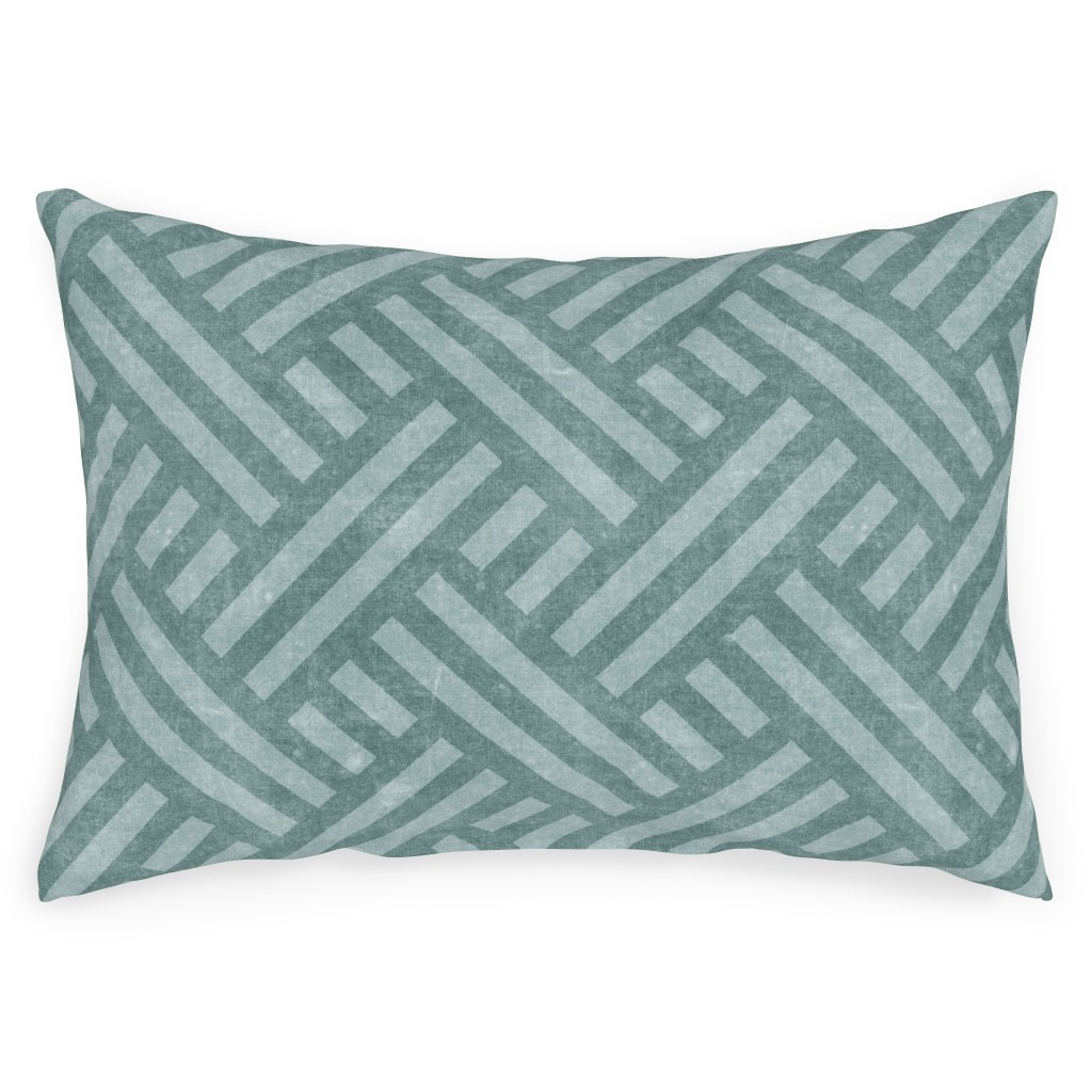 Farmhouse Weave Outdoor Pillow, 14x20, Double Sided, Blue