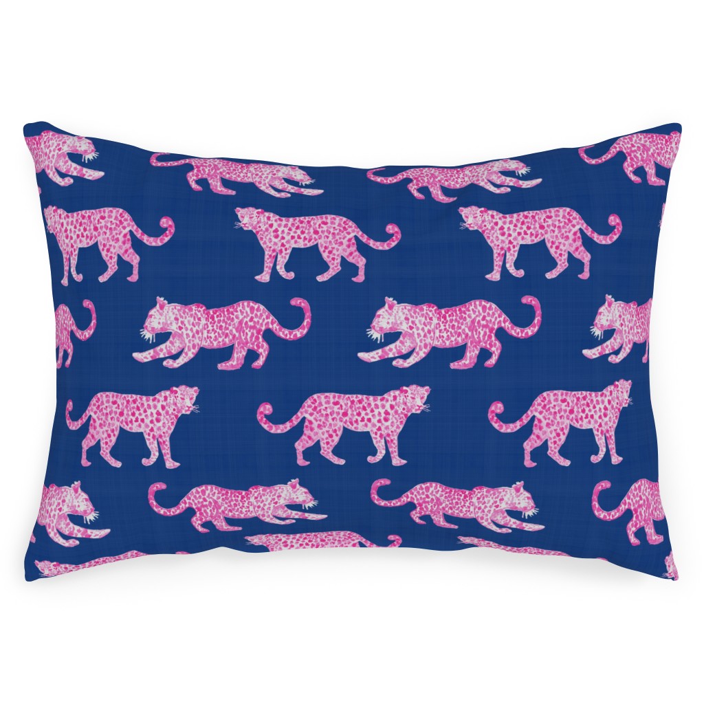 Leopard Parade Outdoor Pillow, 14x20, Double Sided, Blue