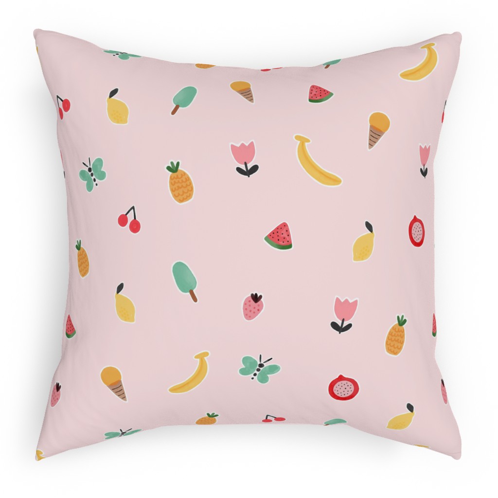 Freshy Summer - Pink Outdoor Pillow, 18x18, Single Sided, Pink