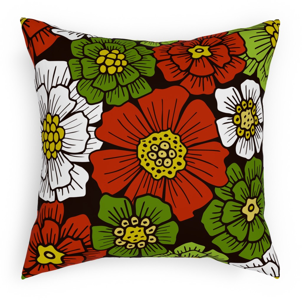 Christmas Floral - Red and Green Outdoor Pillow, 18x18, Single Sided, Multicolor