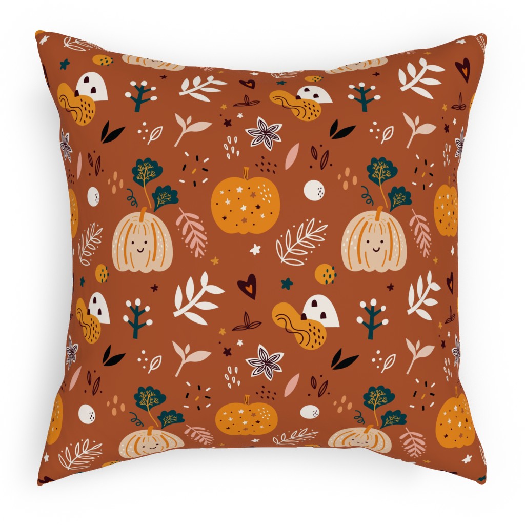 Autumn Pattern - Orange Outdoor Pillow, 18x18, Single Sided, Orange