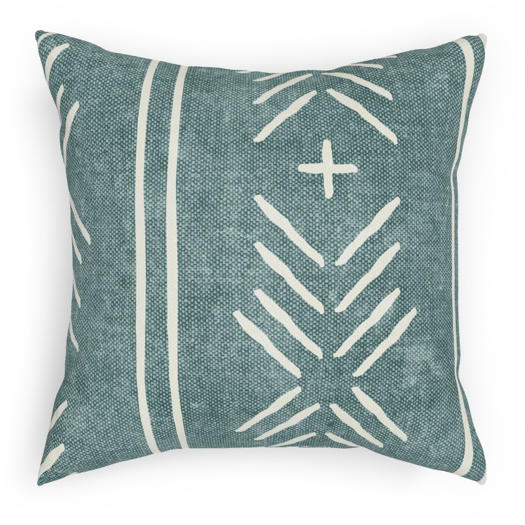 Mudcloth Arrows and Stripes - Dusty Blue Outdoor Pillow, 18x18, Single Sided, Blue