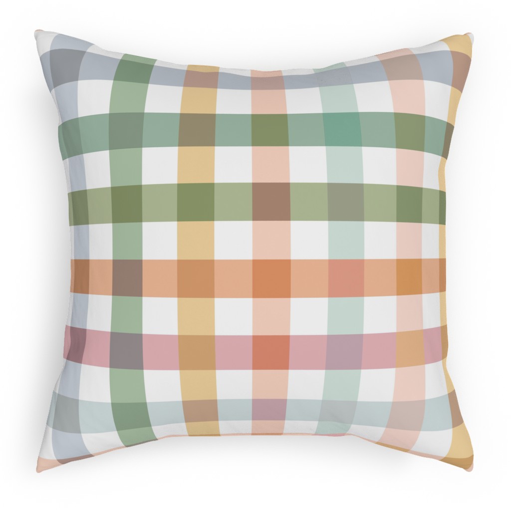 Gingham Picnic - Multi Outdoor Pillow, 18x18, Single Sided, Multicolor