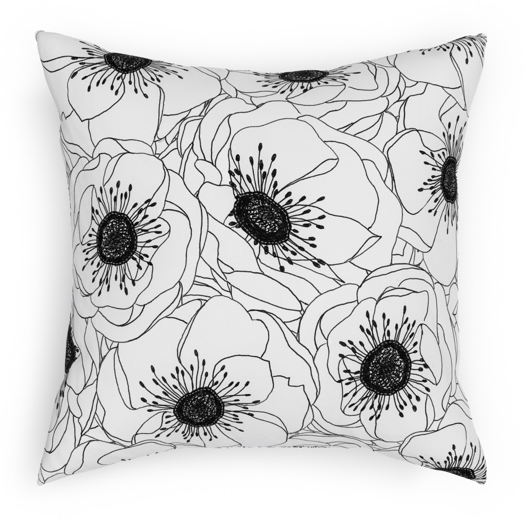 White Anemones - Neutral Outdoor Pillow, 18x18, Single Sided, White