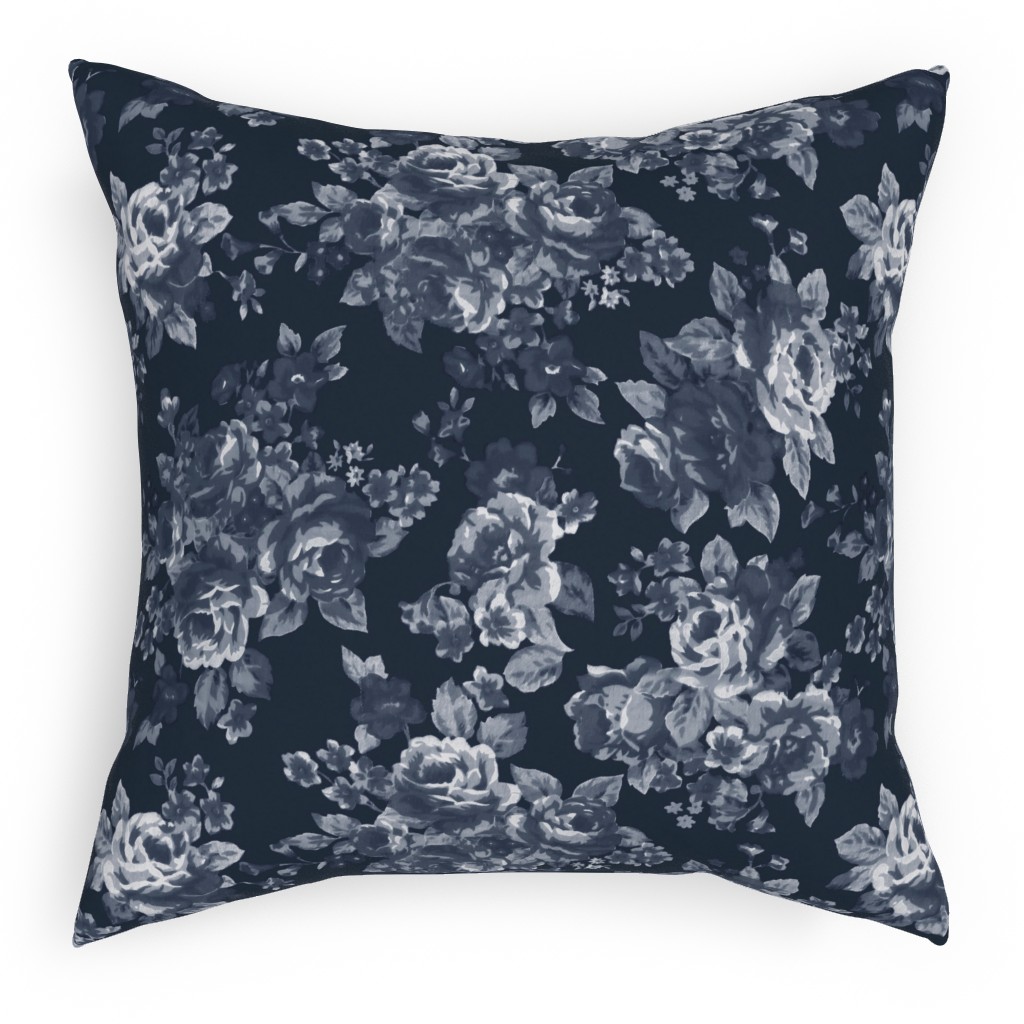 Navy Floral Outdoor Pillow, 18x18, Single Sided, Blue
