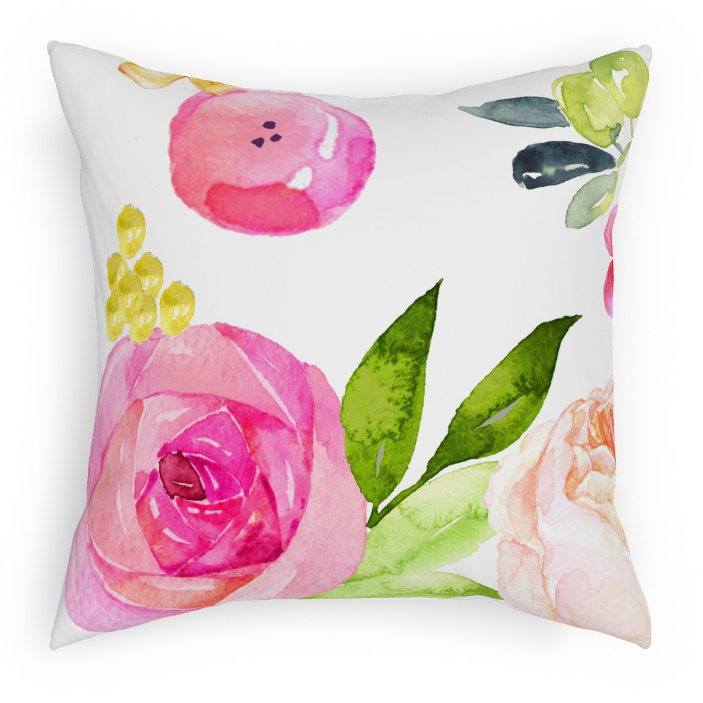 Spring Peonies, Roses, and Poppies - Pink Outdoor Pillow, 18x18, Single Sided, Pink