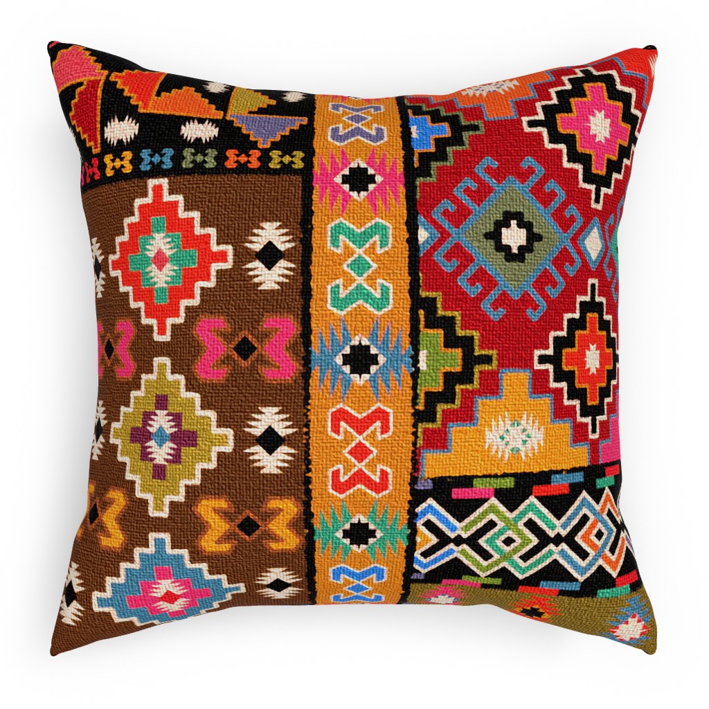 Kilim - Brown Outdoor Pillow, 18x18, Single Sided, Multicolor