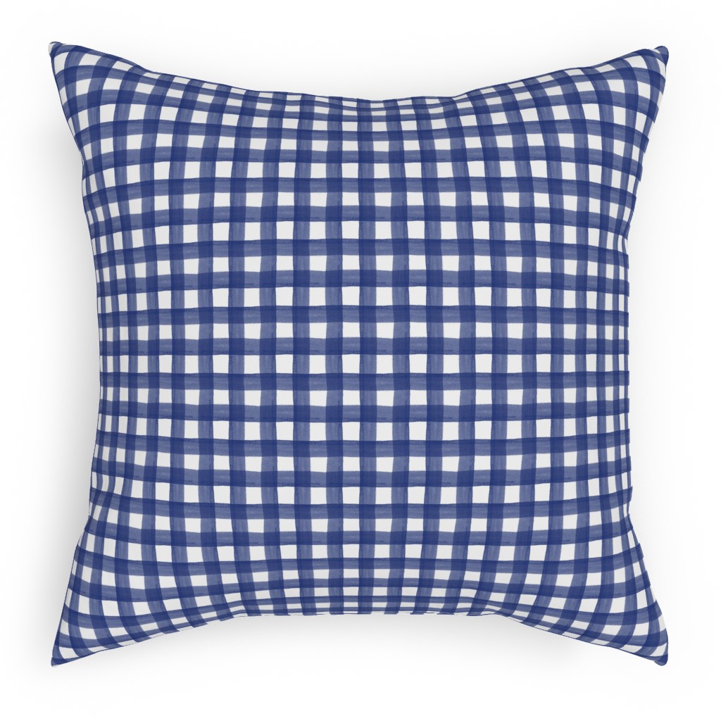 Watercolor Gingham - Navy Blue Outdoor Pillow, 18x18, Single Sided, Blue