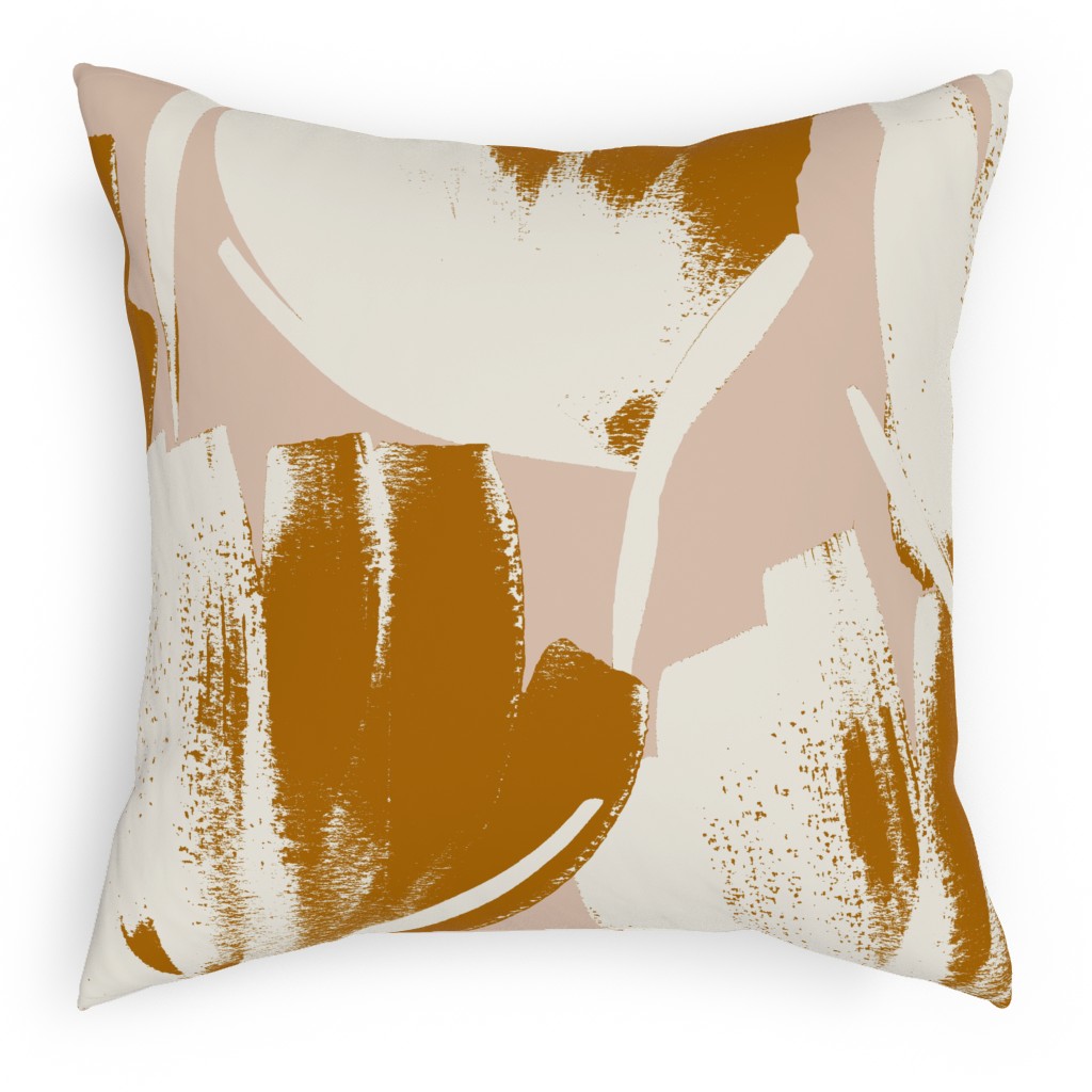 Flowers - Mustard Outdoor Pillow, 18x18, Single Sided, Pink