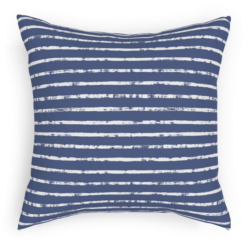 Distressed Dusty Blue and White Stripes Outdoor Pillow, 18x18, Single Sided, Blue
