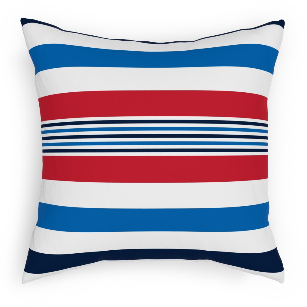 Horizontal Stripes - Red White and Blue Outdoor Pillow, 18x18, Single Sided, Red