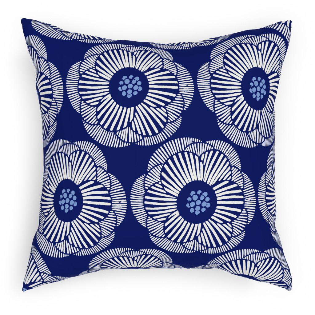 Camellia - Dark Blue Outdoor Pillow, 18x18, Single Sided, Blue