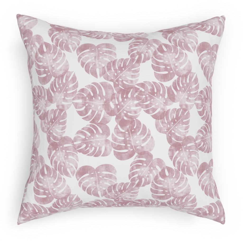 Monstera Leaves - Mauve Outdoor Pillow, 18x18, Double Sided, Pink