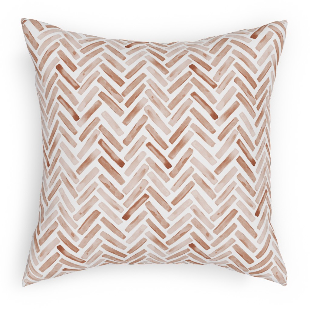 Painted Chevron Herringbone Outdoor Pillow, 18x18, Double Sided, Brown