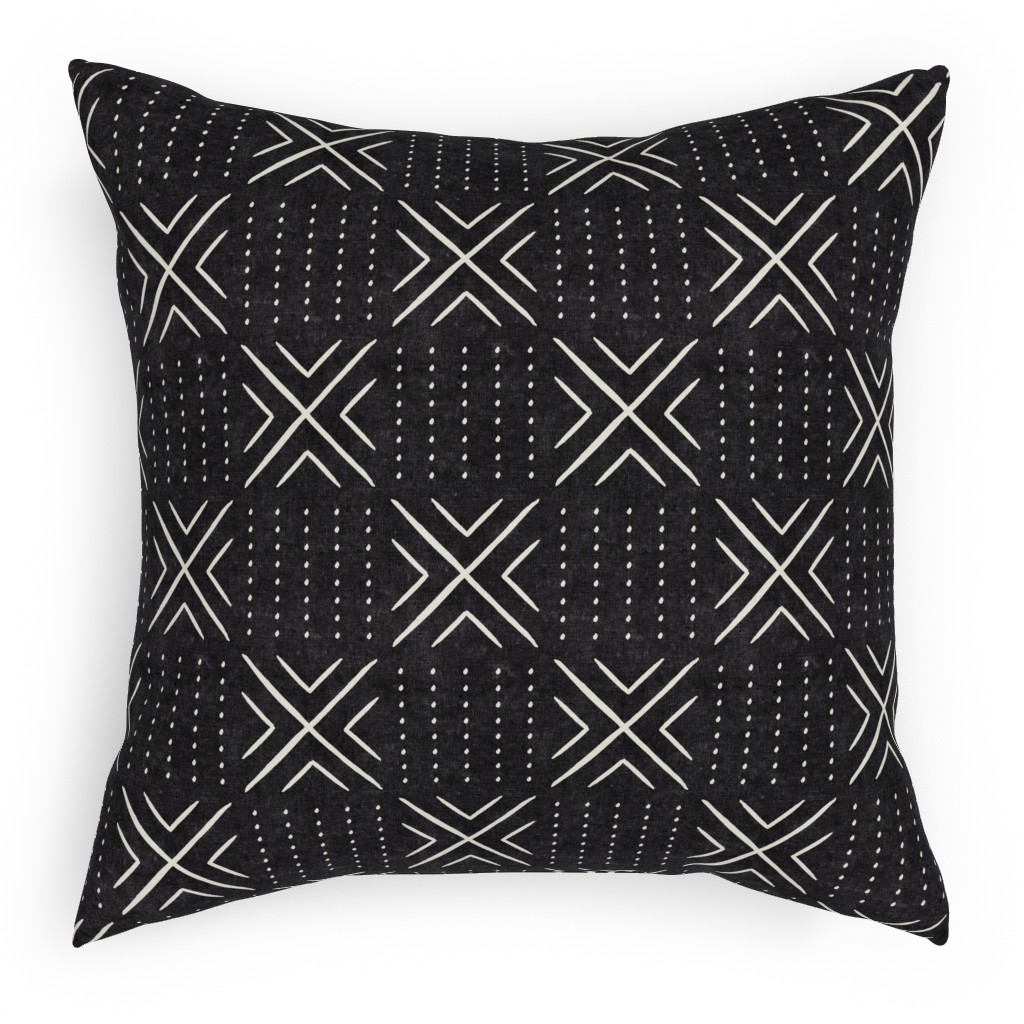 Mudcloth Tile - Onyx Outdoor Pillow, 18x18, Double Sided, Black