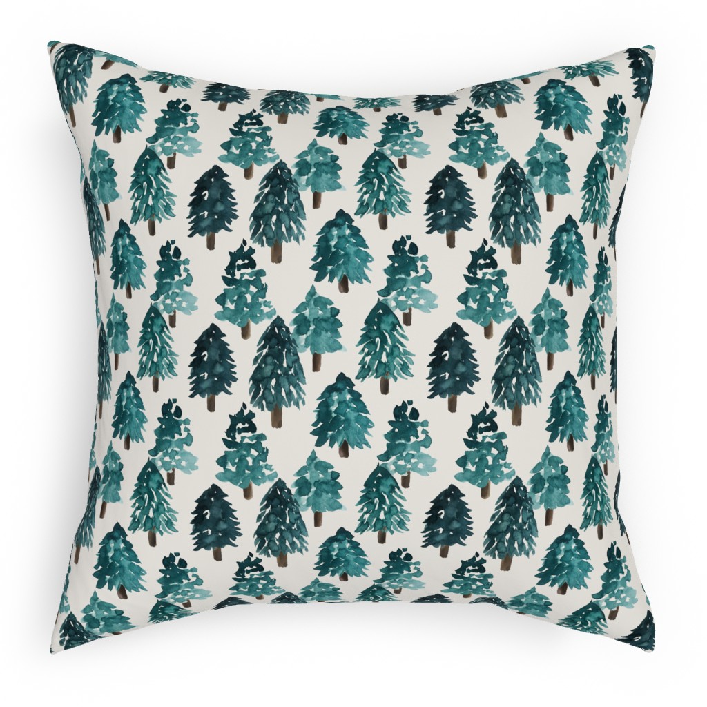Christmas Trees Dense Forest Outdoor Pillow, 18x18, Double Sided, Blue