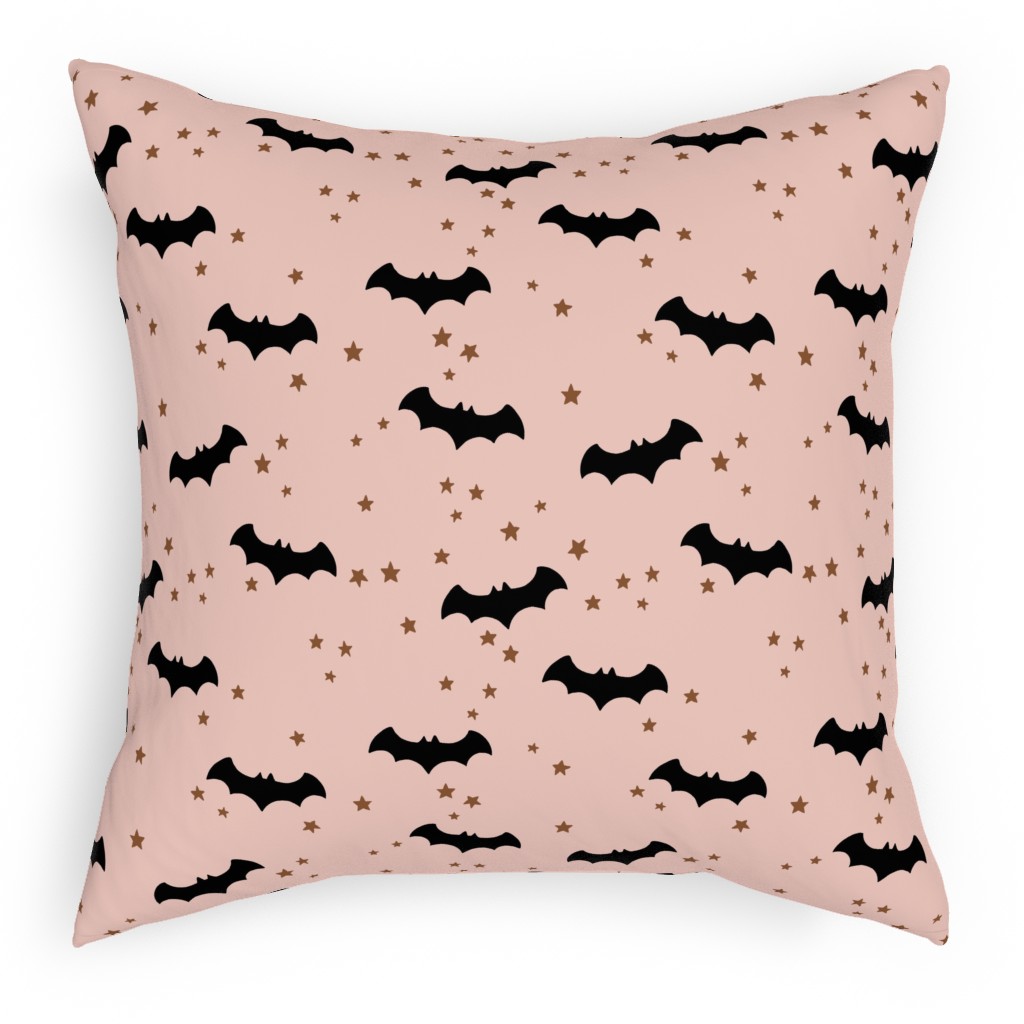 Twinkle Bats - Black on Pink Outdoor Pillow, 18x18, Double Sided, Pink