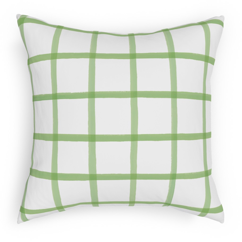 Window Pane Plaid Outdoor Pillow, 18x18, Double Sided, Green